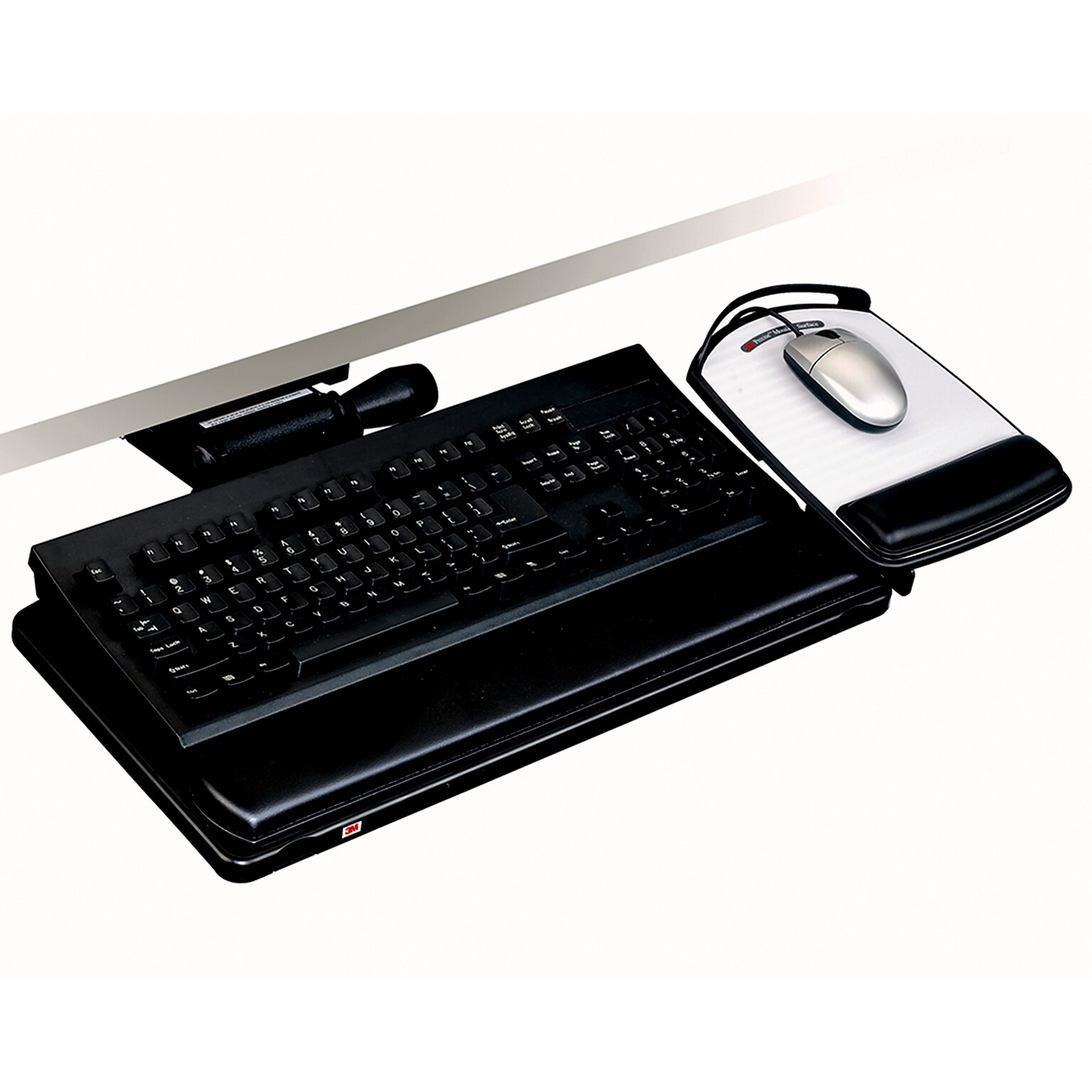 3M™ Easy Adjust Keyboard Tray, 26.75 x 10.5 Adjustable Platform, 23 Track, Black, Wrist Rest and Mouse Pad (AKT150LE)