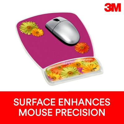 3M™ Precise™ Mouse Pad with Gel Wrist, Daisy Design, Optical Mouse Performancer, Non-skid Backing (MW308DS)