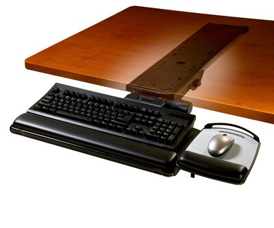 3M™ Easy Adjust Keyboard Tray, 26.75" x 10.5" Adjustable Platform, 23" Track, Black, Wrist Rest and Mouse Pad (AKT150LE)