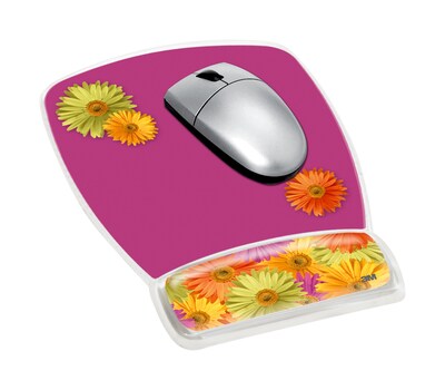 3M™ Precise™ Mouse Pad with Gel Wrist, Daisy Design, Optical Mouse Performancer, Non-skid Backing (MW308DS)