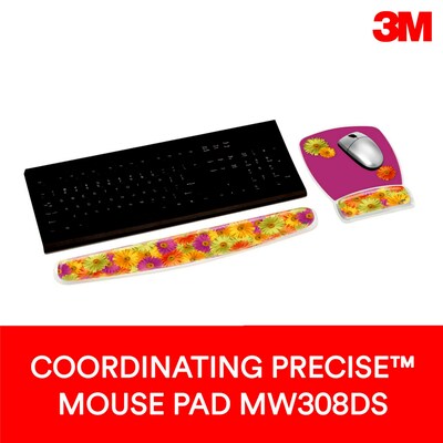 3M™ Gel Wrist Rest for Keyboards, Daisy Design, Easy to Clean Cover, Non-skid Backing (WR308DS)