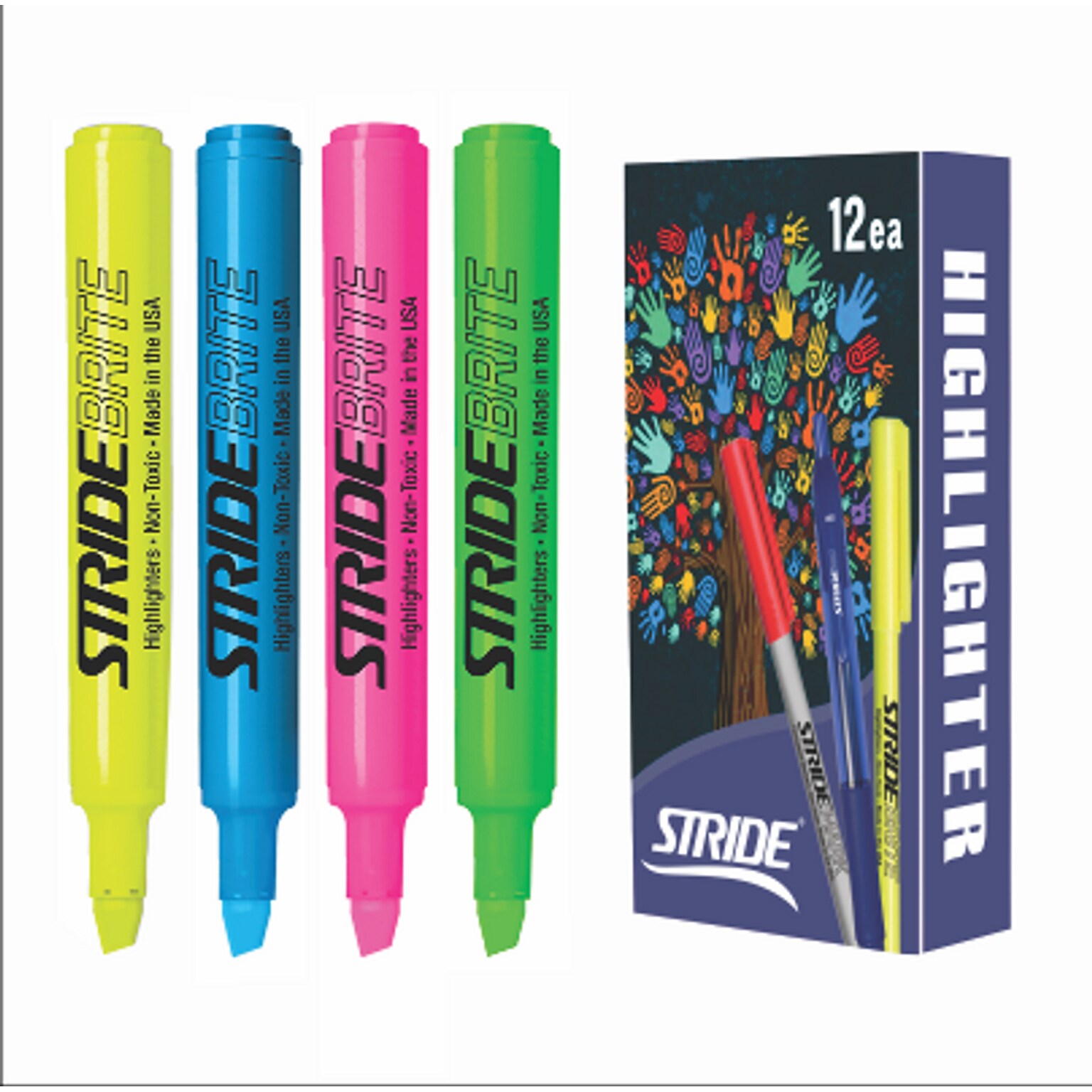 StrideBrite Tank Highlighters, Chisel Tip, Assorted Colors, 12/Pack (42012)