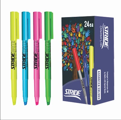 StrideBrite Stick Highlighters, Chisel Tip, Assorted Colors, 24/Pack (47024)