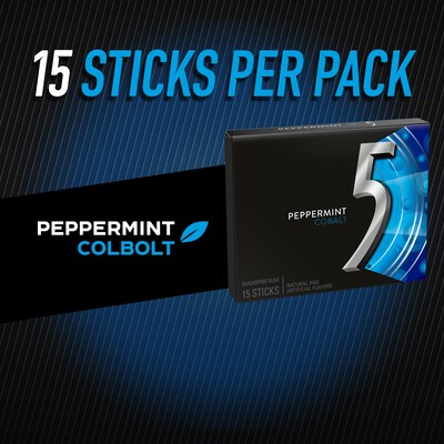 5 GUM Peppermint Cobalt Sugar Free Chewing Gum, 15 Sticks (WMW51220)