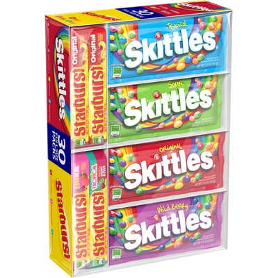 SKITTLES & STARBURST Full Size Fruit Candy Variety Pack, 30 ct Box (WMW21938)