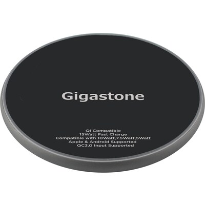 Gigastone Qi Certified Fast Wireless Charging Pad, Black, (GS-GA-9700B-R)