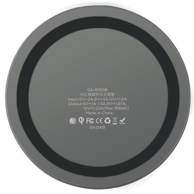 Gigastone Qi Certified Fast Wireless Charging Pad, Black, (GS-GA-9700B-R)