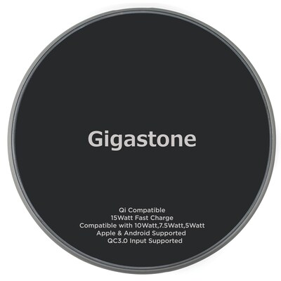 Gigastone Qi Certified Fast Wireless Charging Pad, Black, (GS-GA-9700B-R)