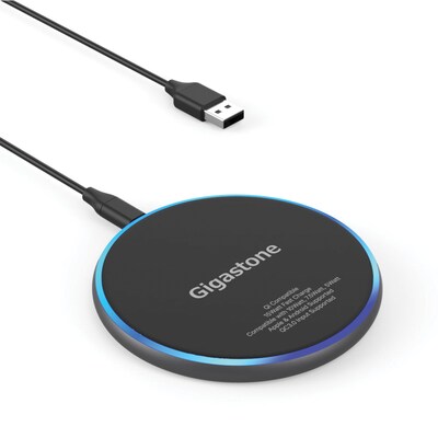 Gigastone Qi Certified Fast Wireless Charging Pad, Black, (GS-GA-9700B-R)
