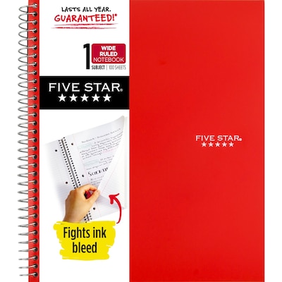 Mead Five Star 1-Subject Notebook, 8 x 10 1/2, Wide Ruled, 100 Sheets, Assorted Colors (05238)