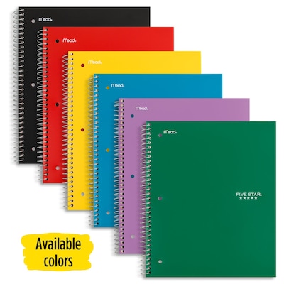 Mead Five Star 1-Subject Notebook, 8 x 10 1/2, Wide Ruled, 100 Sheets, Assorted Colors (05238)