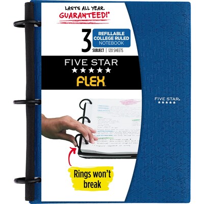 Mead Five Star Flex 3-Subject Notebook, 8.5 x 11, College Ruled, 120 Sheets, Assorted Colors (0812