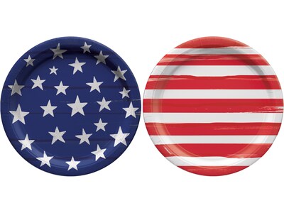 Amscan Painted Patriotic Fourth of July Round Plates, Assorted Colors, 50/Pack, 2 Packs/Carton (743079)