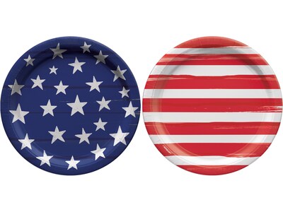 Amscan Painted Patriotic Fourth of July Round Plates, Assorted Colors, 50/Pack, 2 Packs/Carton (7430