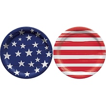 Amscan Painted Patriotic Fourth of July Round Plates, Assorted Colors, 50/Pack, 2 Packs/Carton (7430