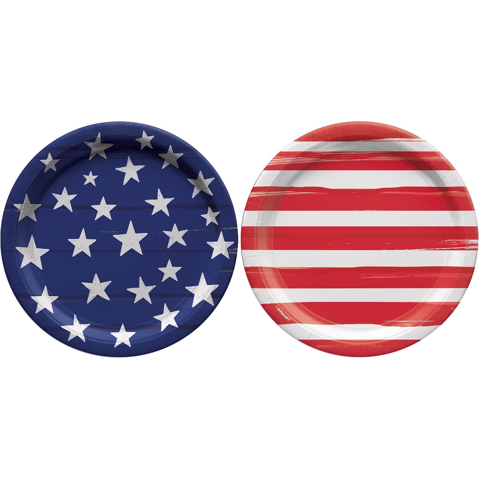 Amscan Painted Patriotic Fourth of July Round Plates, Assorted Colors, 50/Pack, 2 Packs/Carton (743079)
