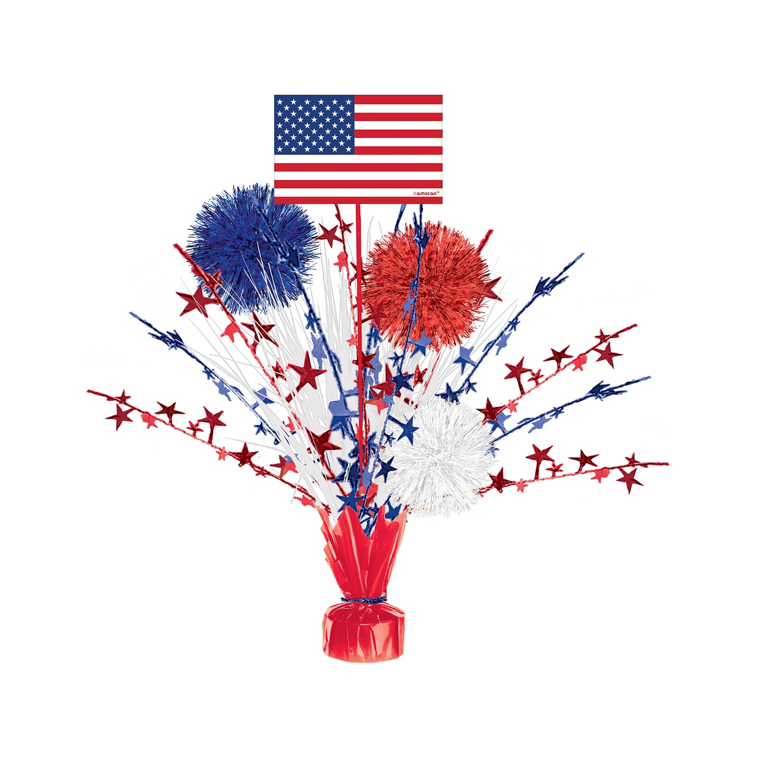 Amscan Fourth of July Tinsel Burst Centerpiece, Multicolor, 4/Pack (110737)