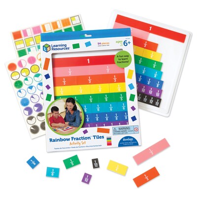 Learning Resources Rainbow Fraction Tiles Early Math Skills Manipulative, Assorted Colors, 54 Pieces/Set (LER0615)