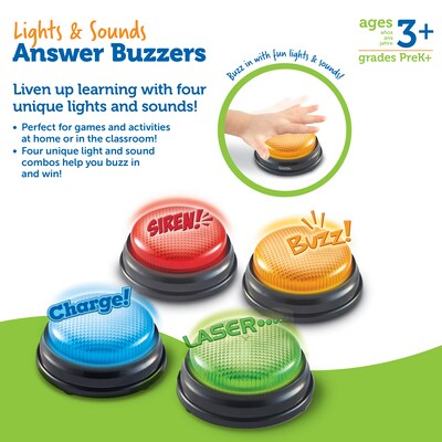 Learning Resources Lights and Sounds Buzzers, Assorted Colors, 4/Set (LER3776)