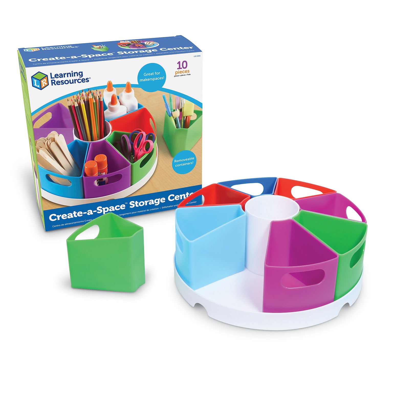 Learning Resources Create a Space Storage Center for Kids, 10-Piece Set Desk Organizer, Assorted Colors (LER3806)