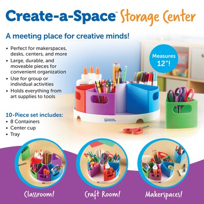 Learning Resources Create a Space Storage Center for Kids, 10-Piece Set Desk Organizer, Assorted Colors (LER3806)