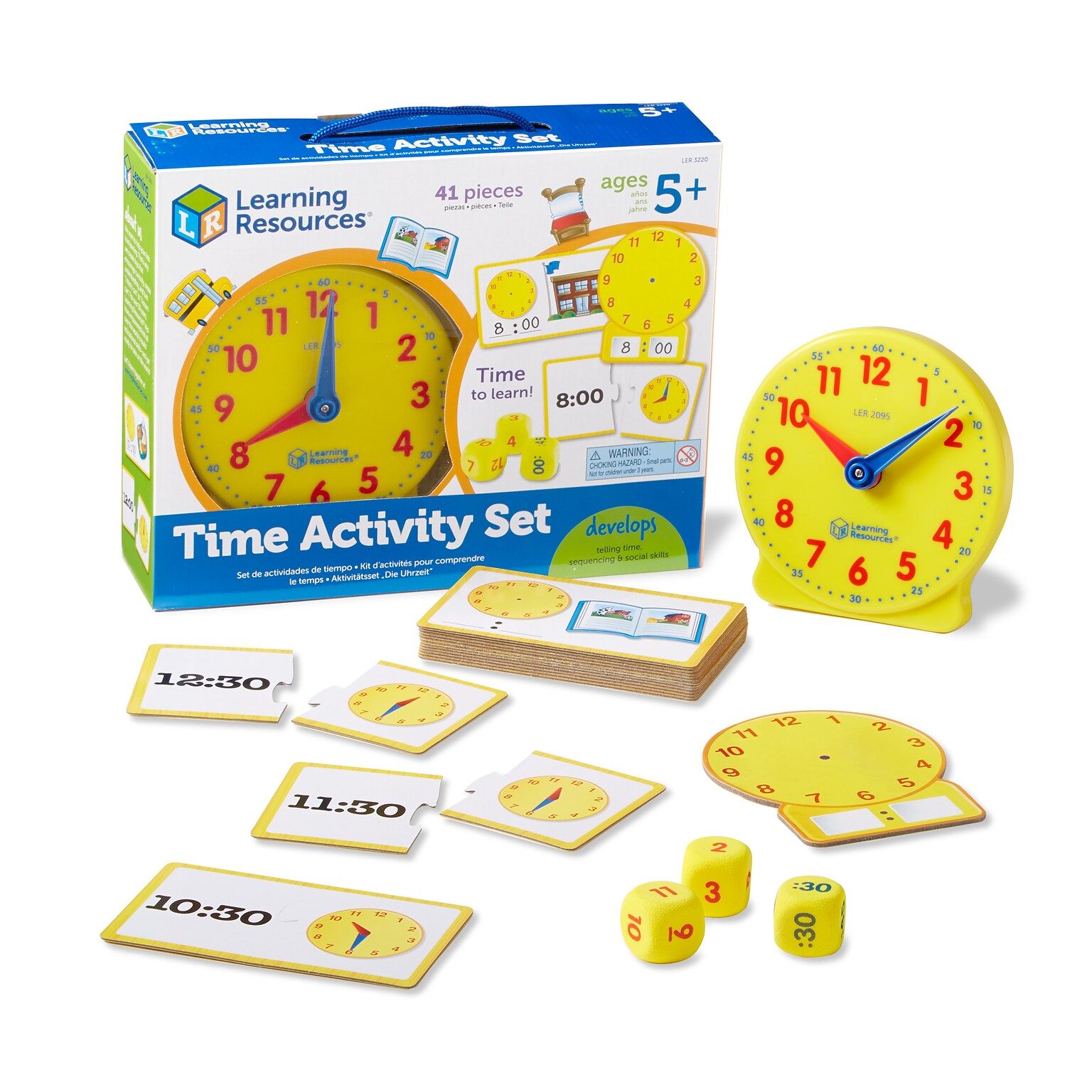 Learning Resources Time Activity Set Teaching Clocks for Kids Manipulative, Yellow (LER3220)