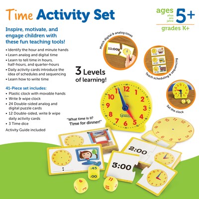 Learning Resources Time Activity Set Teaching Clocks for Kids Manipulative, Yellow (LER3220)