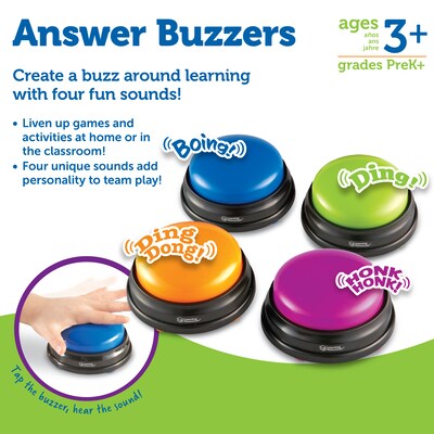Learning Resources Answer Buzzers Game Show Buzzers, Assorted Colors, 4/Set (LER3774)