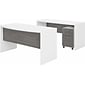Bush Business Furniture Echo Bow Front Desk and Credenza with Mobile File Cabinet, Pure White/Modern Gray (ECH010WHMG)