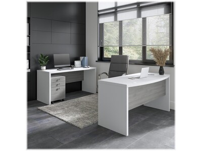 Bush Business Furniture Echo Bow Front Desk and Credenza with Mobile File Cabinet, Pure White/Modern