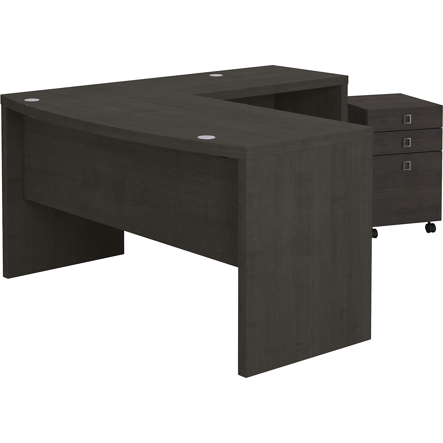 Bush Business Furniture Echo 60W L Shaped Bow Front Desk with Mobile File Cabinet, Charcoal Maple (ECH007CM)