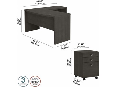 Bush Business Furniture Echo 60"W L Shaped Bow Front Desk with Mobile File Cabinet, Charcoal Maple (ECH007CM)