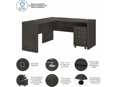 Bush Business Furniture Echo 60"W L Shaped Desk with Mobile File Cabinet, Charcoal Maple (ECH008CM)