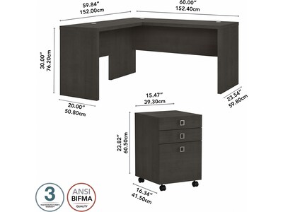 Bush Business Furniture Echo 60"W L Shaped Desk with Mobile File Cabinet, Charcoal Maple (ECH008CM)