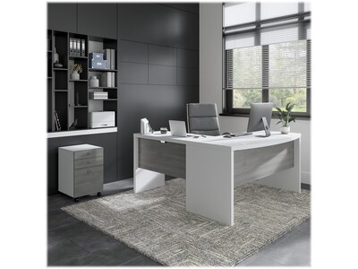 Bush Business Furniture Echo 60W L Shaped Bow Front Desk with Mobile File Cabinet, Pure White/Moder