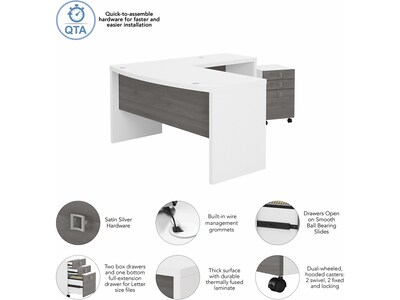 Bush Business Furniture Echo 60"W L Shaped Bow Front Desk with Mobile File Cabinet, Pure White/Modern Gray (ECH007WHMG)