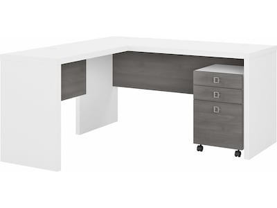 Bush Business Furniture Echo 60"W L Shaped Desk with Mobile File Cabinet, Pure White/Modern Gray (ECH008WHMG)