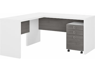 Bush Business Furniture Echo 60W L Shaped Desk with Mobile File Cabinet, Pure White/Modern Gray (EC