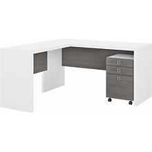 Bush Business Furniture Echo 60W L Shaped Desk with Mobile File Cabinet, Pure White/Modern Gray (EC
