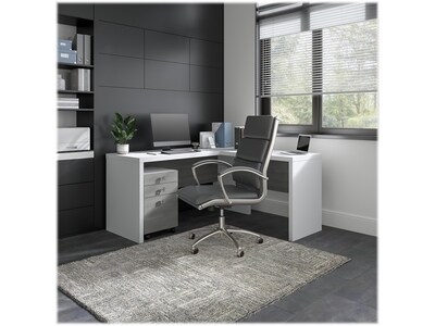 Bush Business Furniture Echo 60"W L Shaped Desk with Mobile File Cabinet, Pure White/Modern Gray (ECH008WHMG)