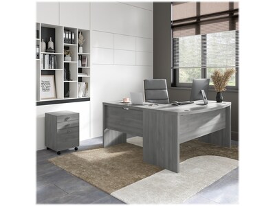 Bush Business Furniture Echo 60W L Shaped Bow Front Desk with Mobile File Cabinet, Modern Gray (ECH