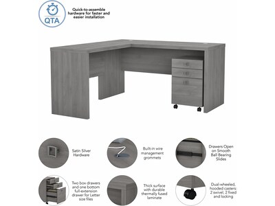 Bush Business Furniture Echo 60"W L Shaped Desk with Mobile File Cabinet, Modern Gray (ECH008MG)