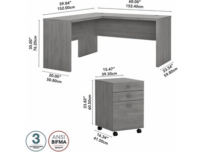 Bush Business Furniture Echo 60"W L Shaped Desk with Mobile File Cabinet, Modern Gray (ECH008MG)