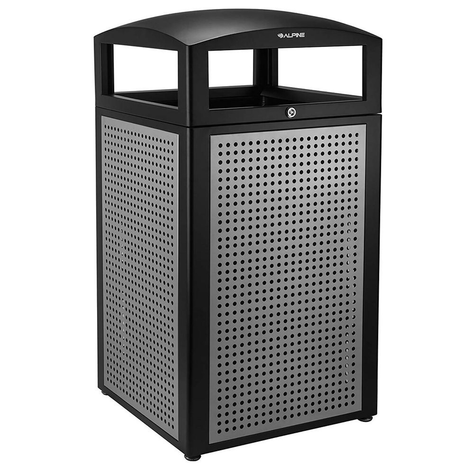 Alpine Industries Steel Outdoor Trash Can with Dome Lid, 40 Gallon, Silver (471-40-SIL)