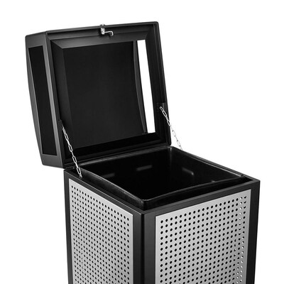 Alpine Industries Steel Outdoor Commercial Trash Can with Lid, 40 Gallon, Silver (471-40-SIL)