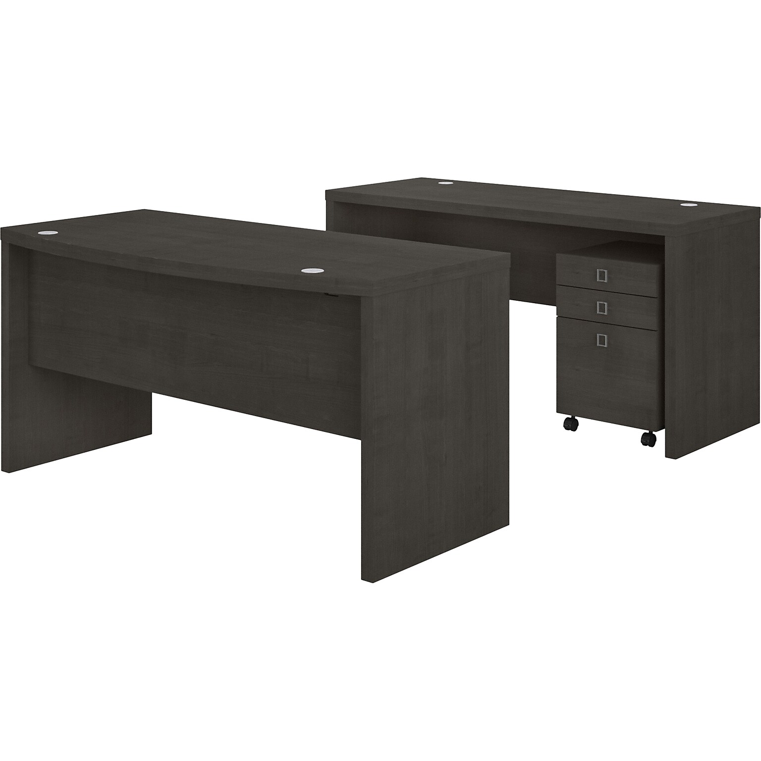 Bush Business Furniture Echo Bow Front Desk and Credenza with Mobile File Cabinet, Charcoal Maple (ECH010CM)