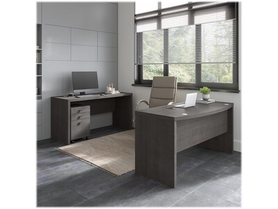 Bush Business Furniture Echo Bow Front Desk and Credenza with Mobile File Cabinet, Charcoal Maple (E
