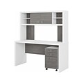 Bush Business Furniture Echo Credenza Desk with Hutch and Mobile File Cabinet, Pure White/Modern Gra