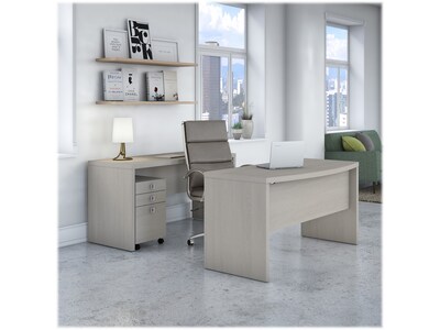 Bush Business Furniture Echo Bow Front Desk and Credenza with Mobile File Cabinet, Gray Sand (ECH010