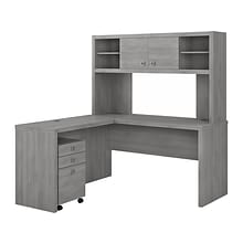Bush Business Furniture Echo 60W L Shaped Desk with Hutch and Mobile File Cabinet, Modern Gray (ECH